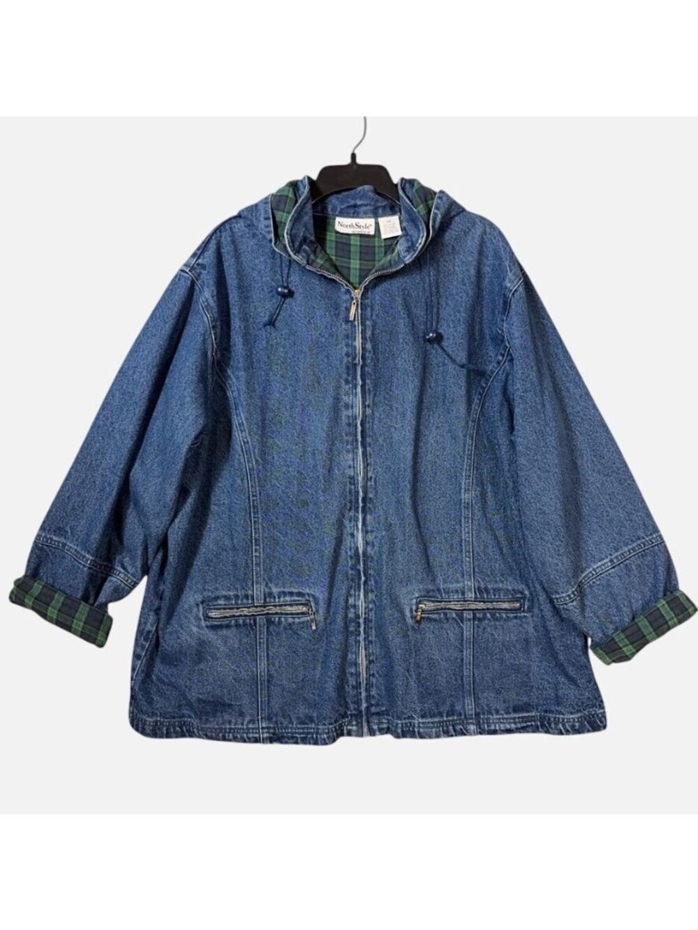 Vintage Denim Chore Coat Jacket Plaid Lined Hooded Barn Trucker 2X